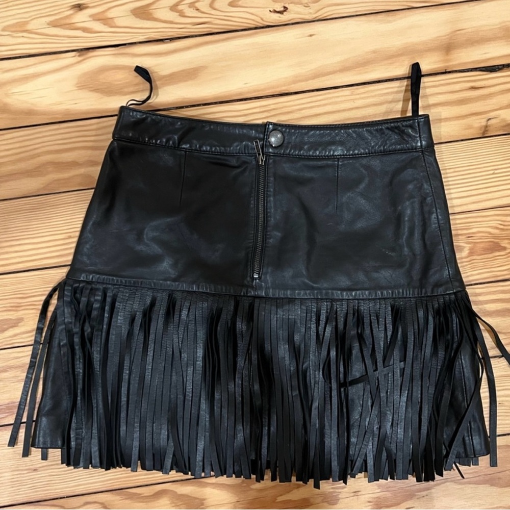 Zadig & Voltaire Jadiz Black Leather Fringe Skirt